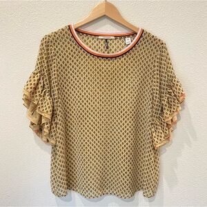 SCOTCH & SODA Maison Scotch Bamboo Beach silk ruffle sleeve sheer top, New